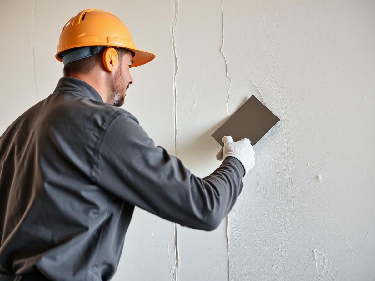 Contractor applying a smooth finish to drywall