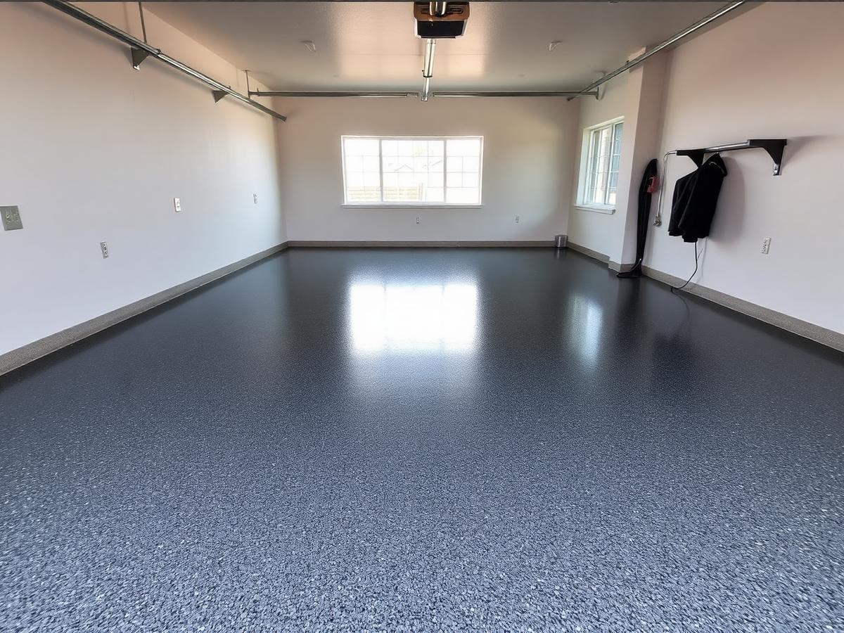 Finished charcoal epoxy flake garage floor