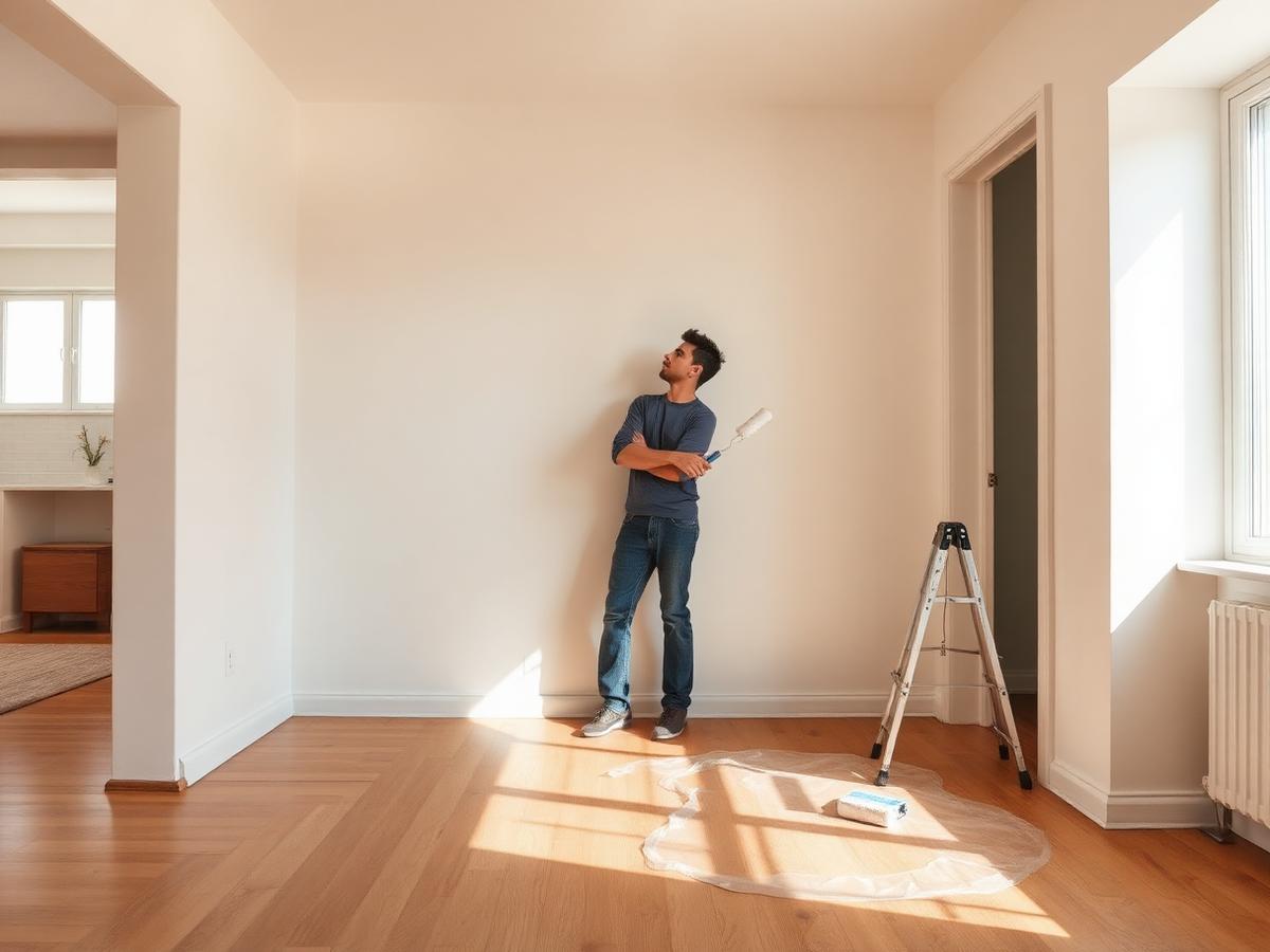 Professional painter finishing a bright residential interior